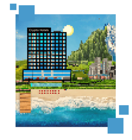 What are travel NFTS? | a pixilated hotel in the Metaverse