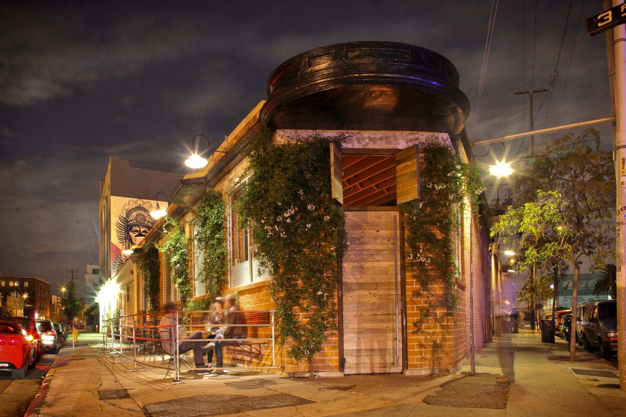 The exterior of hip beer hall Wurstküche in downtown LA