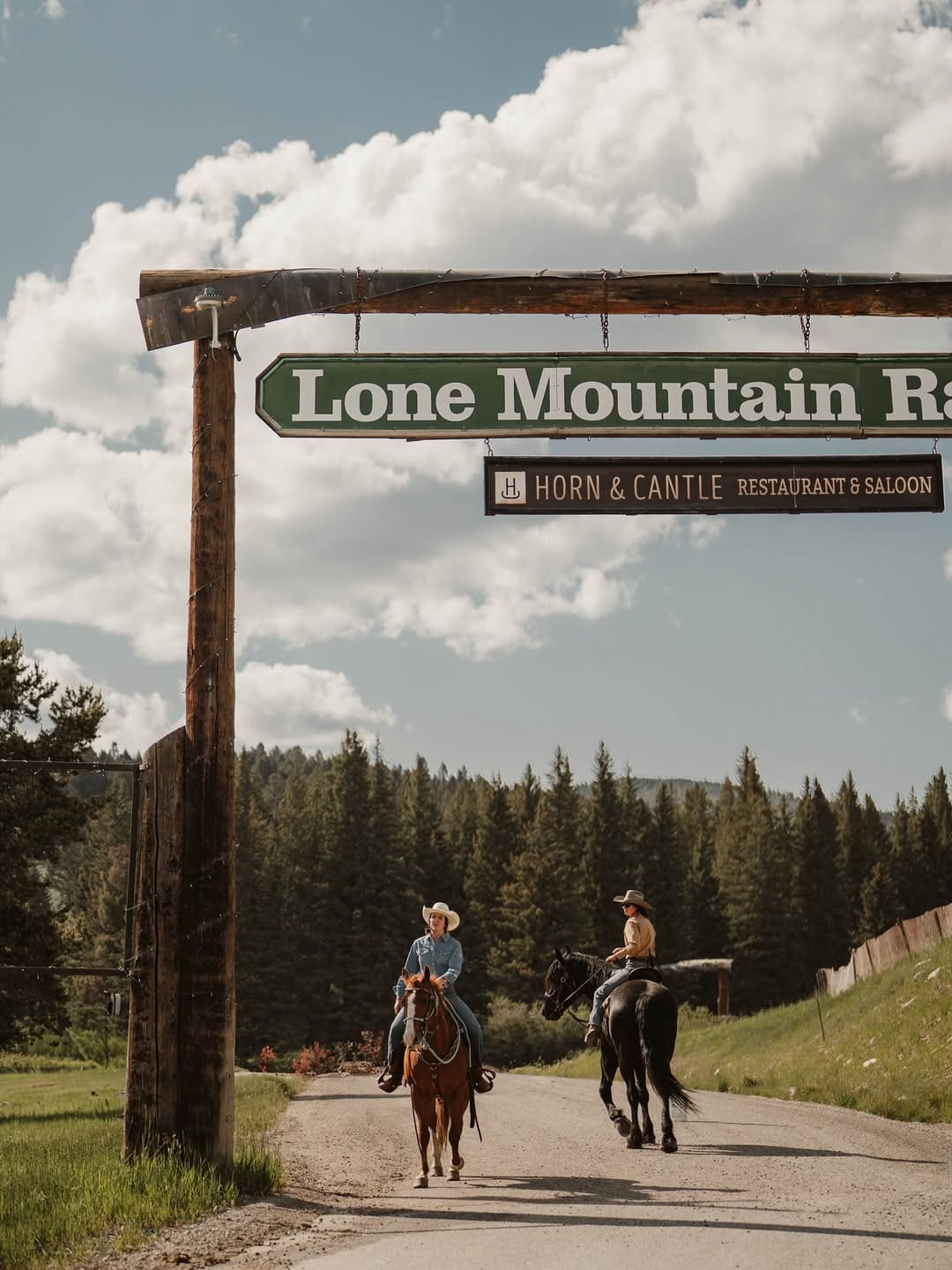Riders on horseback at Lone Mountain Ranch