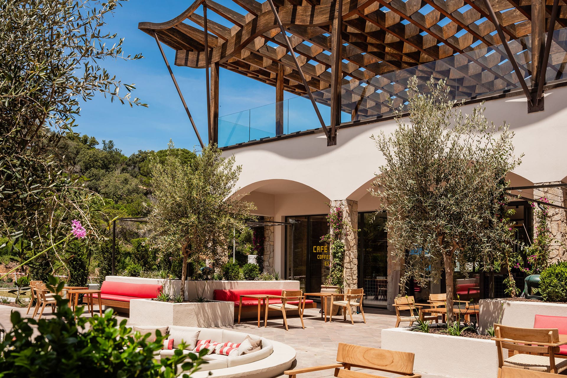 The indoor-outdoor patio at Zel Costa Brava, which acts at the hotel's focal point