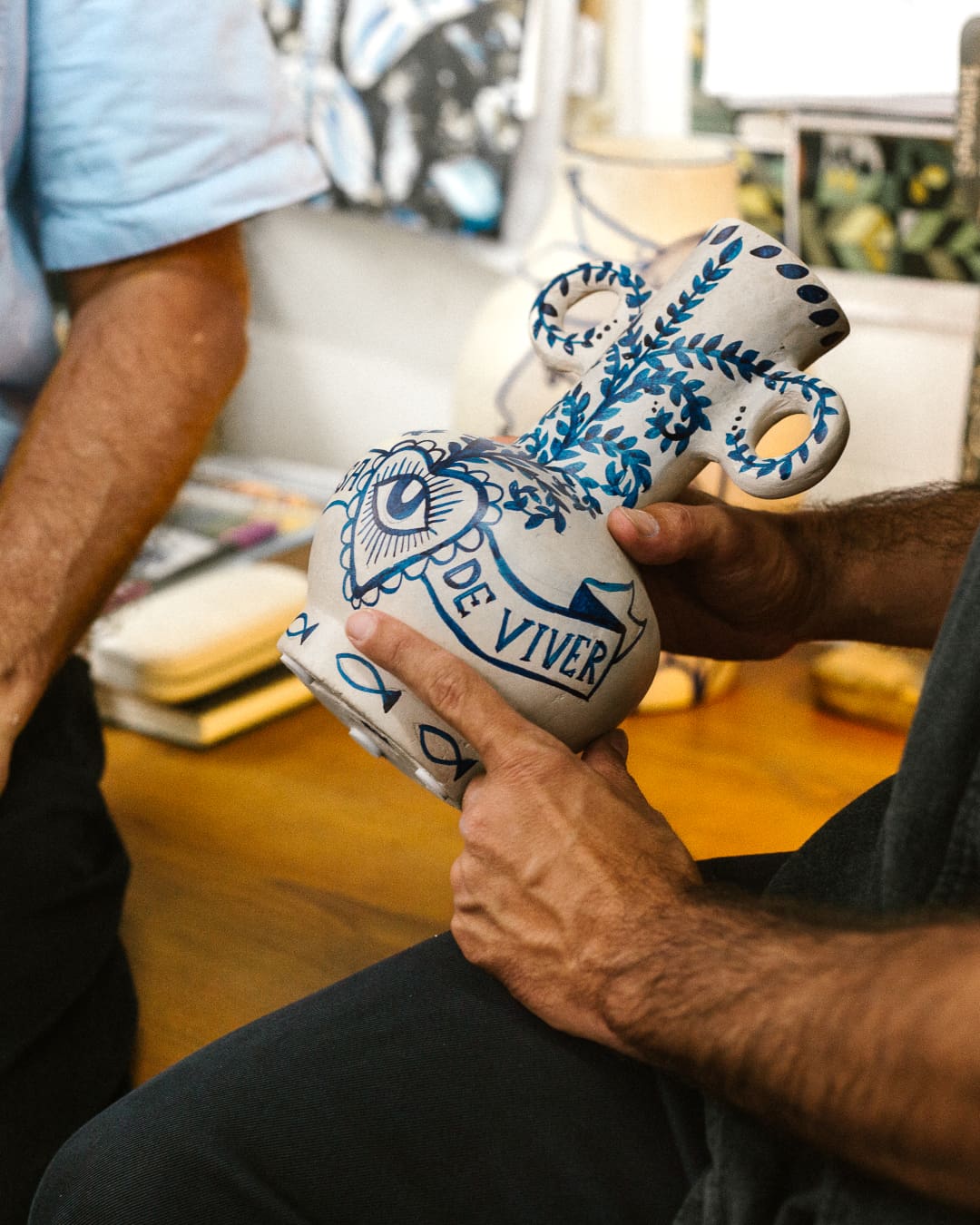 A handpainted vase by Oficina Marques