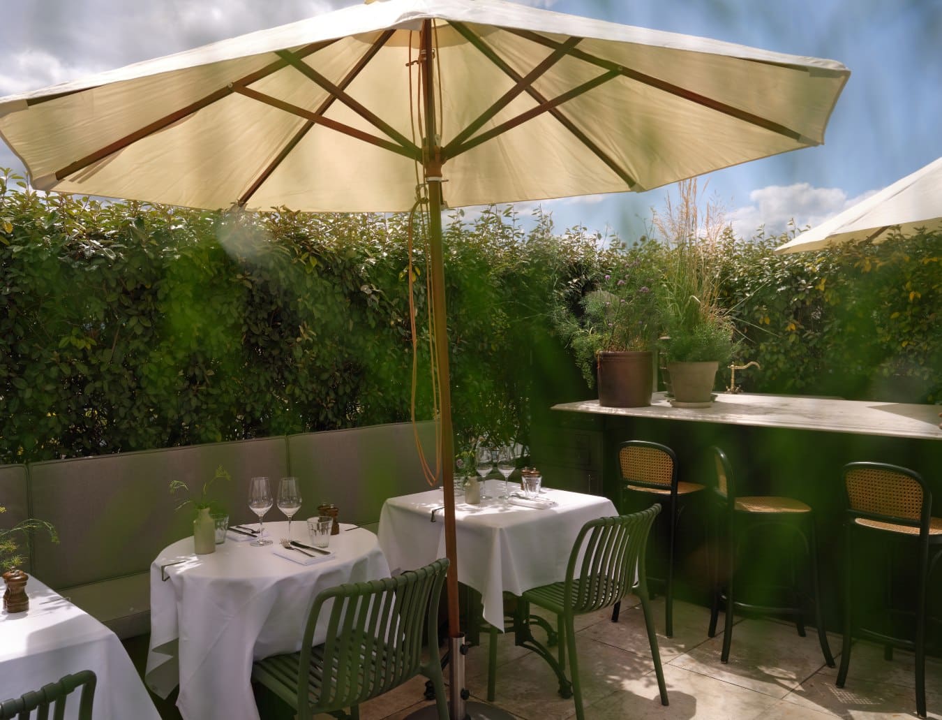 A parasol above a table at Sessions Arts Club