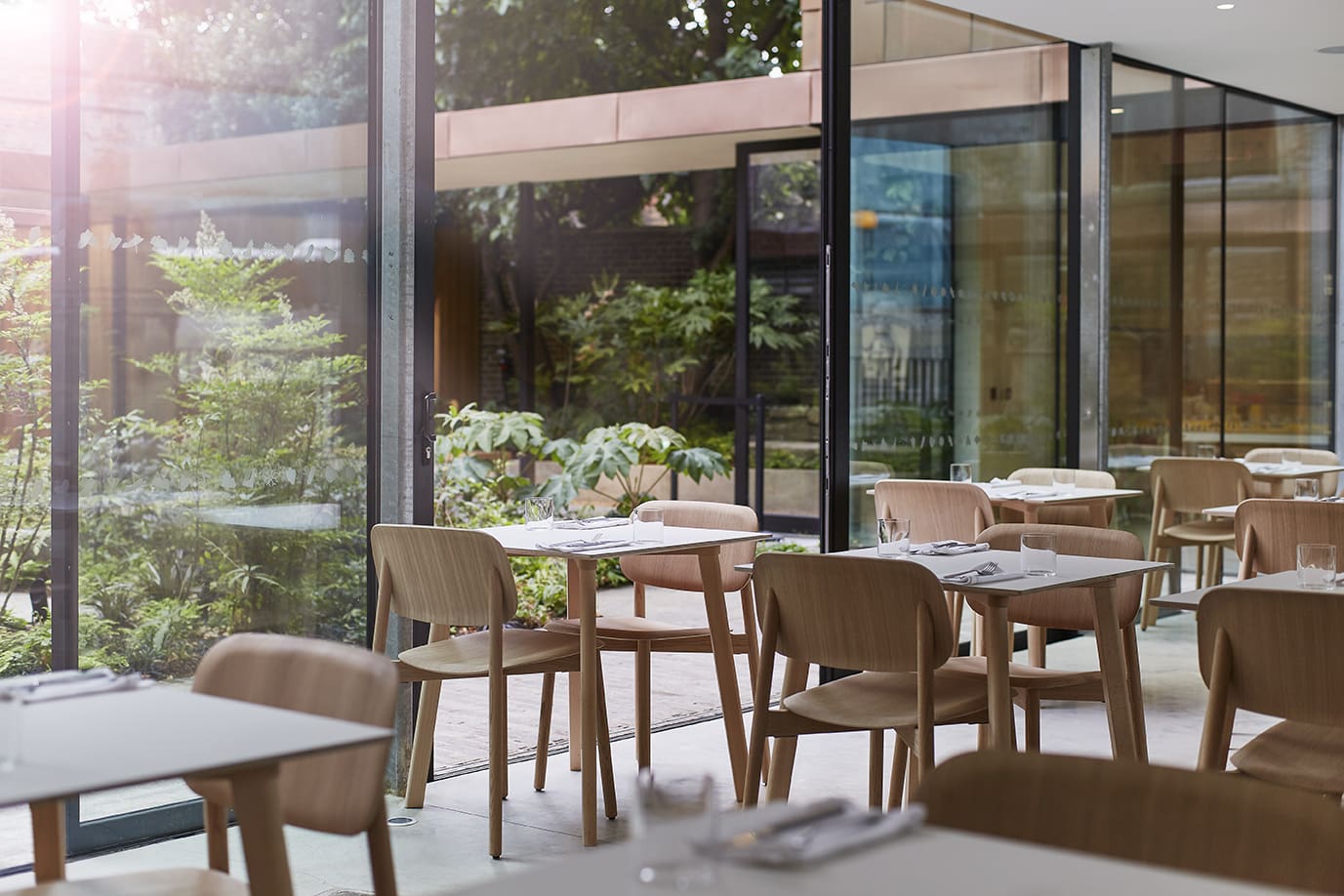 Tables ready for service at the Garden Cafe at the Garden Museum in south London