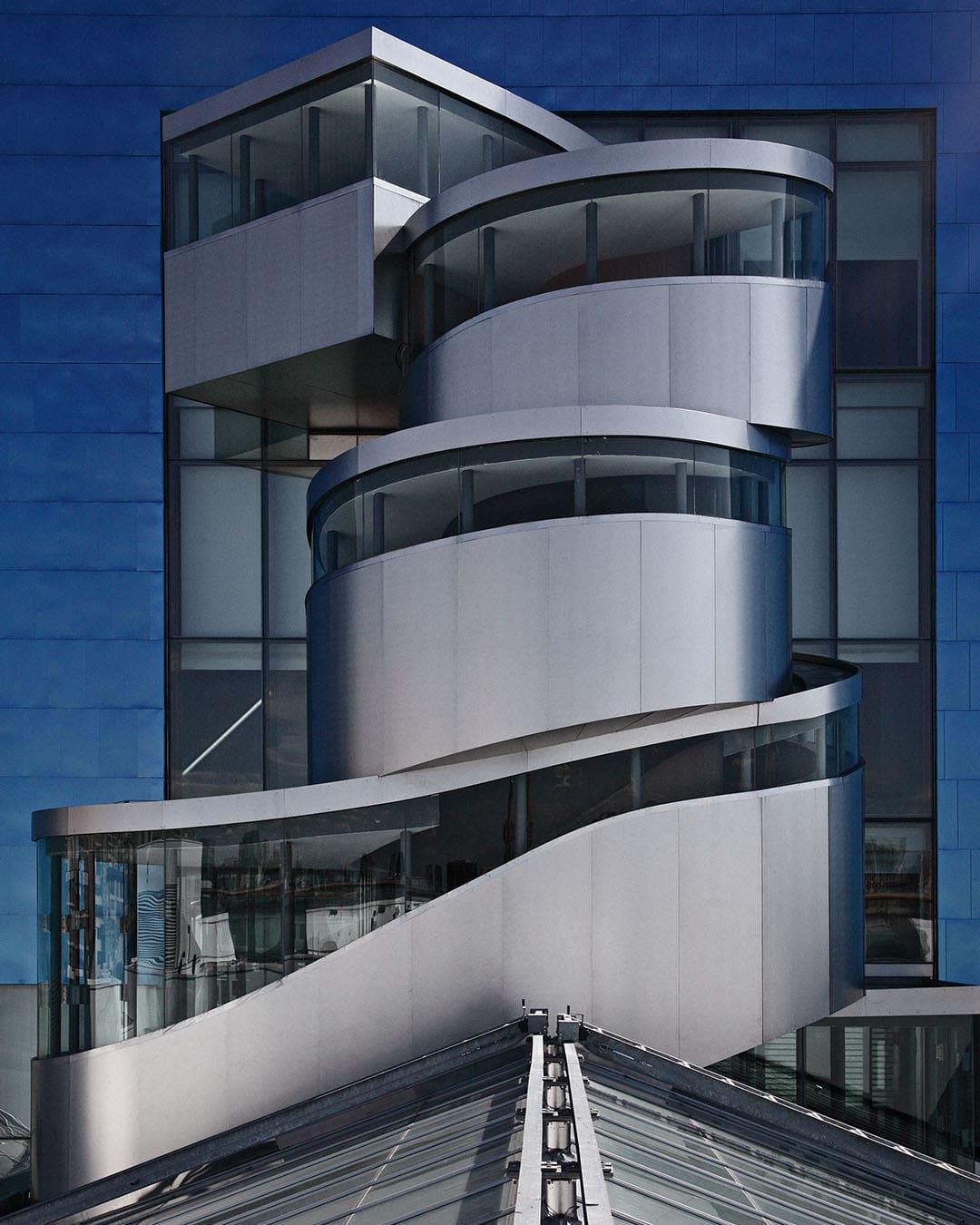 The metal and glass structure of the exterior of the Art Gallery of Ontario